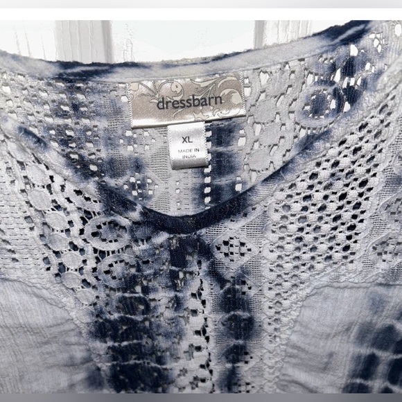 Dressbarn Blue Tie Dye Lace Peasant Top XL Boho Tunic Blouse - Picture 6 of 11